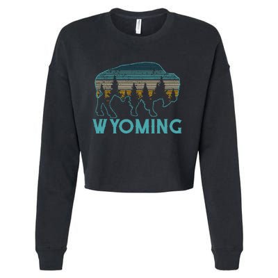 Wyoming Bison American Buffalo Vintage Souvenir Gift Cropped Pullover Crew