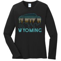 Wyoming Bison American Buffalo Vintage Souvenir Gift Ladies Long Sleeve Shirt