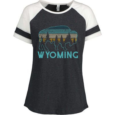 Wyoming Bison American Buffalo Vintage Souvenir Gift Enza Ladies Jersey Colorblock Tee