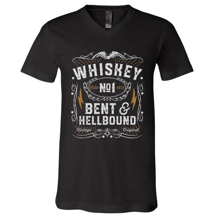 Whiskey Bent And Hellbound Country Music Biker Bourbon Gift V-Neck T-Shirt