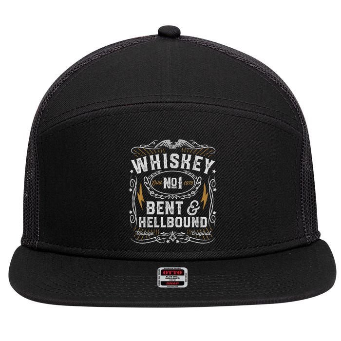 Whiskey Bent And Hellbound Country Music Biker Bourbon 7 Panel Mesh Trucker Snapback Hat