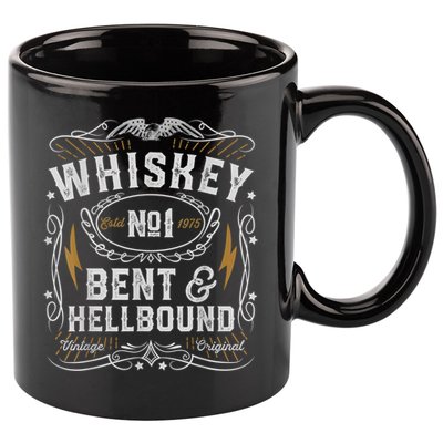 Whiskey Bent And Hellbound Country Music Biker Bourbon 11oz C Handle Ceramic Mug