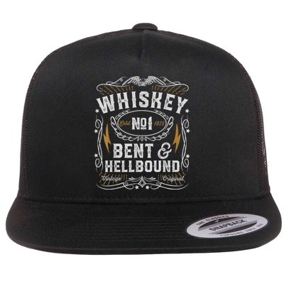 Whiskey Bent And Hellbound Country Music Biker Bourbon Flat Bill Trucker Hat
