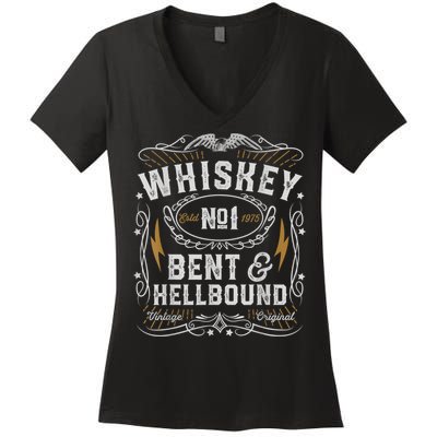 Whiskey Bent And Hellbound Country Music Biker Bourbon Women's V-Neck T-Shirt