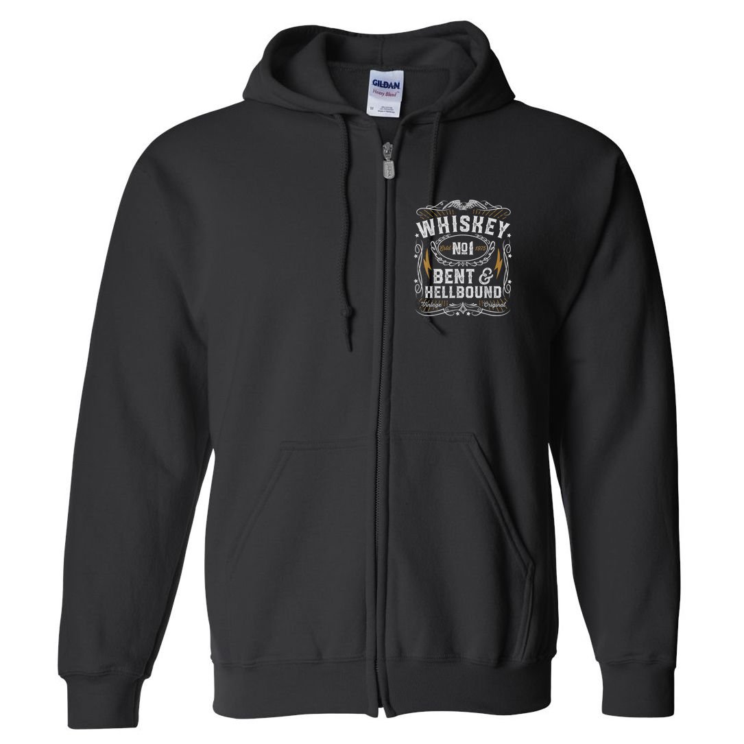 Whiskey Bent And Hellbound Country Music Biker Bourbon Full Zip Hoodie