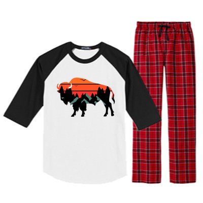 Wyoming Bison American Buffalo Vintage Souvenir Gift Raglan Sleeve Pajama Set