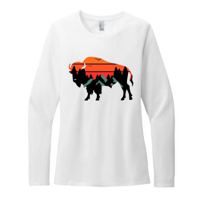 Wyoming Bison American Buffalo Vintage Souvenir Gift Womens CVC Long Sleeve Shirt