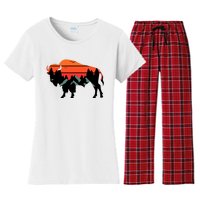 Wyoming Bison American Buffalo Vintage Souvenir Gift Women's Flannel Pajama Set