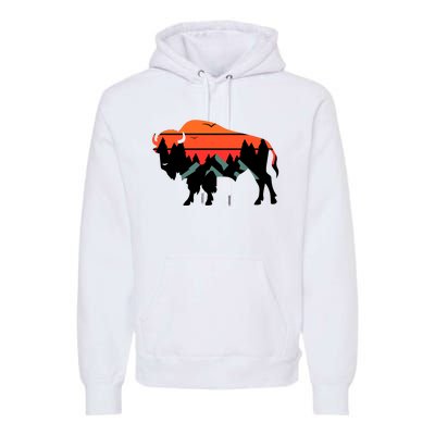 Wyoming Bison American Buffalo Vintage Souvenir Gift Premium Hoodie