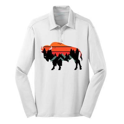 Wyoming Bison American Buffalo Vintage Souvenir Gift Silk Touch Performance Long Sleeve Polo