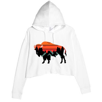 Wyoming Bison American Buffalo Vintage Souvenir Gift Crop Fleece Hoodie