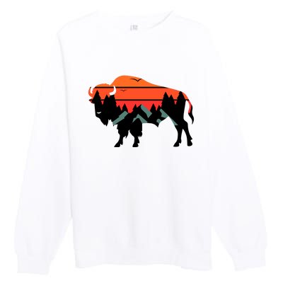 Wyoming Bison American Buffalo Vintage Souvenir Gift Premium Crewneck Sweatshirt