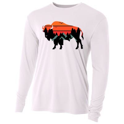 Wyoming Bison American Buffalo Vintage Souvenir Gift Cooling Performance Long Sleeve Crew