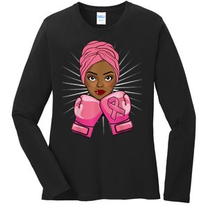 Woman Black African American Fight Breast Cancer Gift Ladies Long Sleeve Shirt