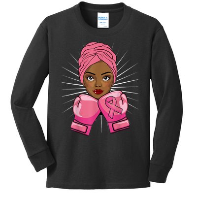 Woman Black African American Fight Breast Cancer Gift Kids Long Sleeve Shirt