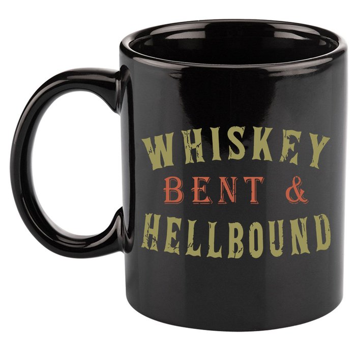 Whiskey Bent And Hell Bound Drinking Drunk Party Hellbound 11oz C Handle Ceramic Mug