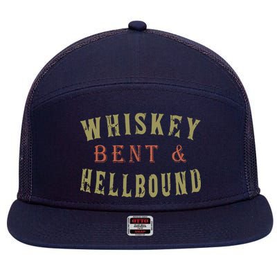 Whiskey Bent And Hell Bound Drinking Drunk Party Hellbound 7 Panel Mesh Trucker Snapback Hat