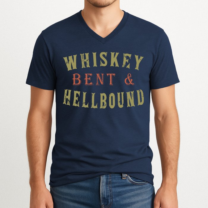 Whiskey Bent And Hell Bound Drinking Drunk Party Hellbound V-Neck T-Shirt