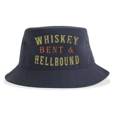 Whiskey Bent And Hell Bound Drinking Drunk Party Hellbound Sustainable Bucket Hat