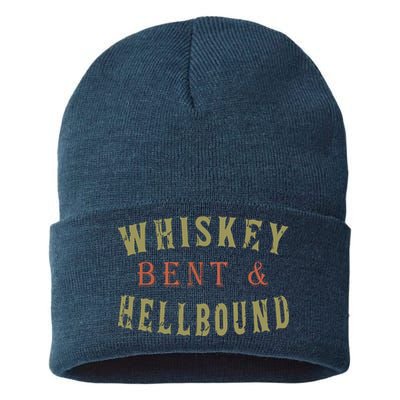 Whiskey Bent And Hell Bound Drinking Drunk Party Hellbound Sustainable Knit Beanie