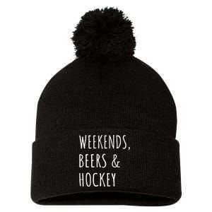 Weekends, Beers And Hockey Father's Day Gift Pom Pom 12in Knit Beanie