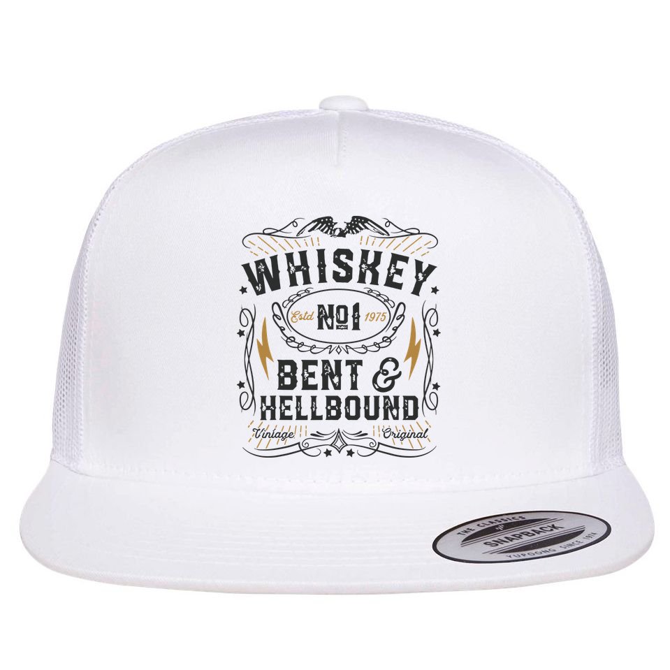 Whiskey Bent And Hellbound Country Music Biker Bourbon Gift Flat Bill Trucker Hat