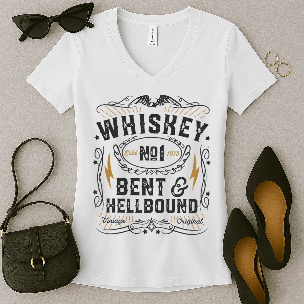 Whiskey Bent And Hellbound Country Music Biker Bourbon Gift Women's V-Neck T-Shirt