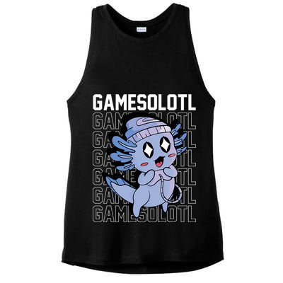 Whimsical Blue Axolotl With Gaming Sports Cap And Scarf Ladies PosiCharge Tri-Blend Wicking Tank