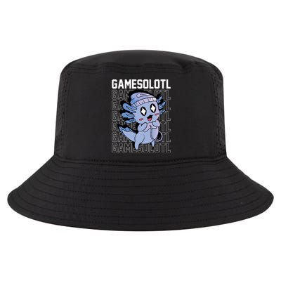 Whimsical Blue Axolotl With Gaming Sports Cap And Scarf Cool Comfort Performance Bucket Hat