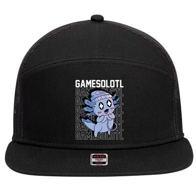 Whimsical Blue Axolotl With Gaming Sports Cap And Scarf 7 Panel Mesh Trucker Snapback Hat