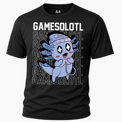 Whimsical Blue Axolotl With Gaming Sports Cap And Scarf Cooling Performance Crew T-Shirt