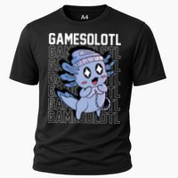 Whimsical Blue Axolotl With Gaming Sports Cap And Scarf Cooling Performance Crew T-Shirt