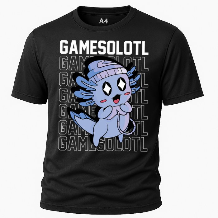 Whimsical Blue Axolotl With Gaming Sports Cap And Scarf Cooling Performance Crew T-Shirt