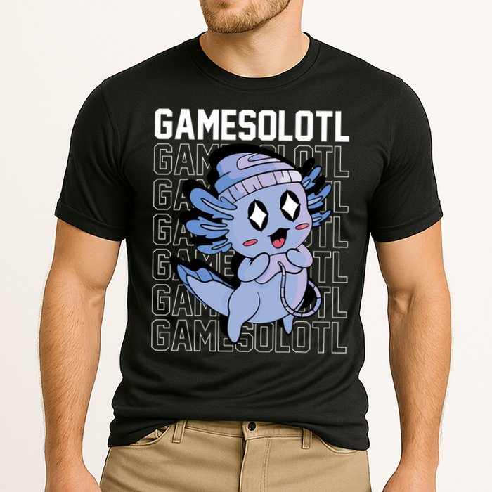 Whimsical Blue Axolotl With Gaming Sports Cap And Scarf Cooling Performance Crew T-Shirt