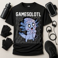 Whimsical Blue Axolotl With Gaming Sports Cap And Scarf Cooling Performance Crew T-Shirt