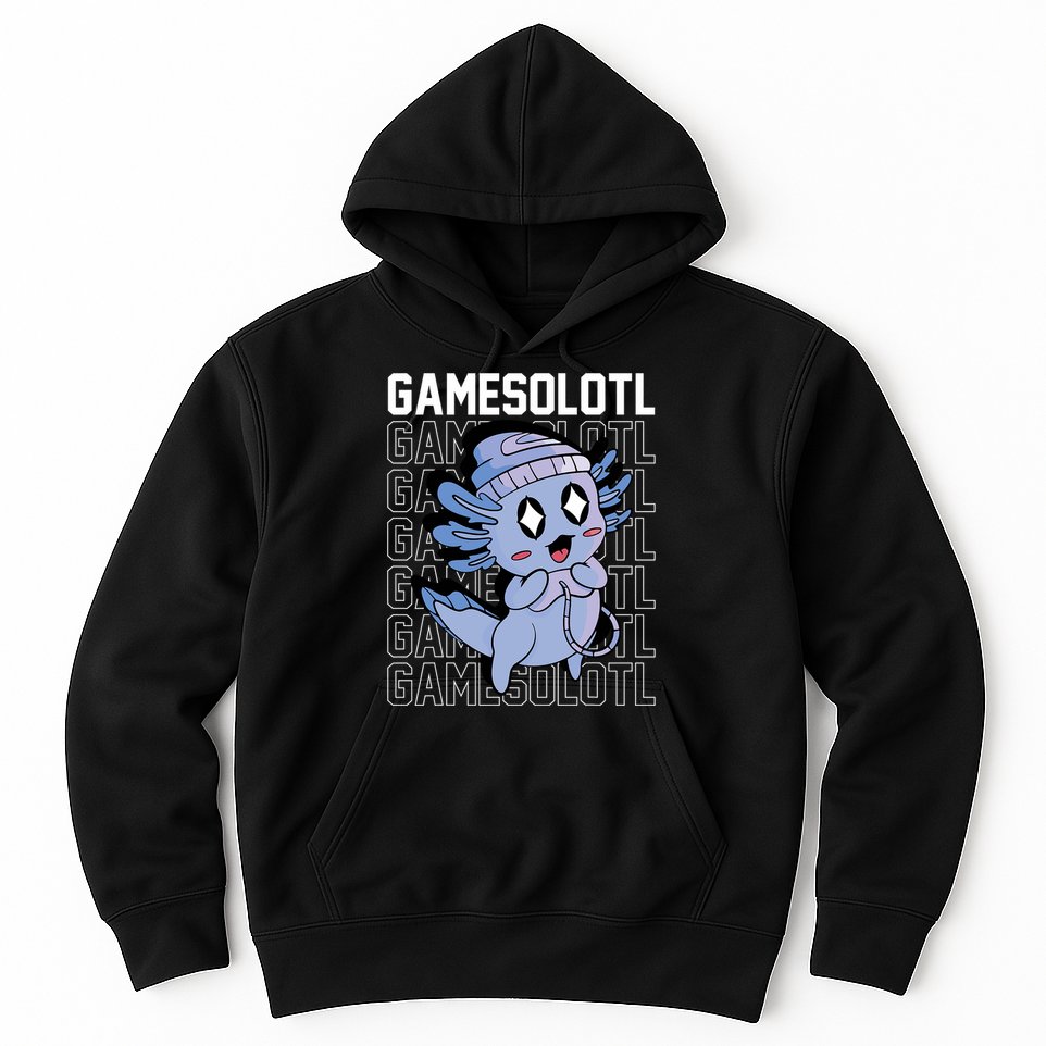 Whimsical Blue Axolotl With Gaming Sports Cap And Scarf Hoodie