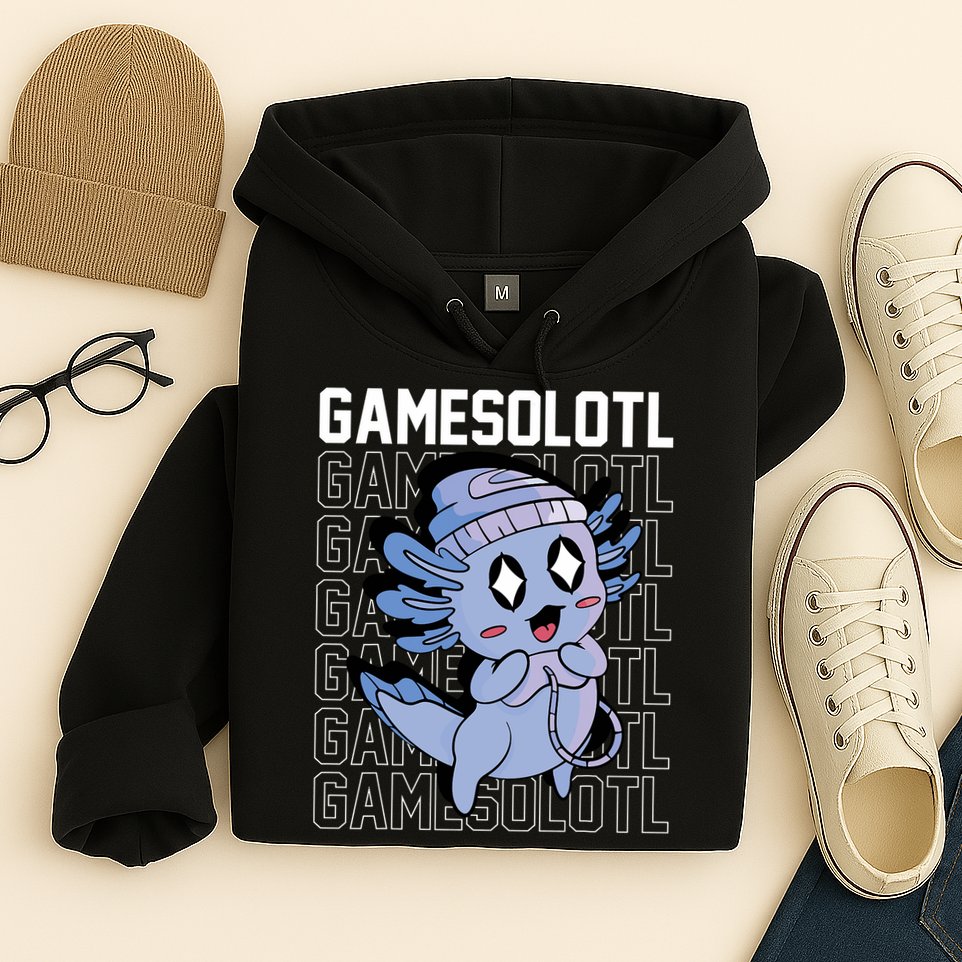 Whimsical Blue Axolotl With Gaming Sports Cap And Scarf Hoodie