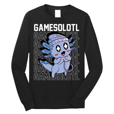 Whimsical Blue Axolotl With Gaming Sports Cap And Scarf Long Sleeve Shirt