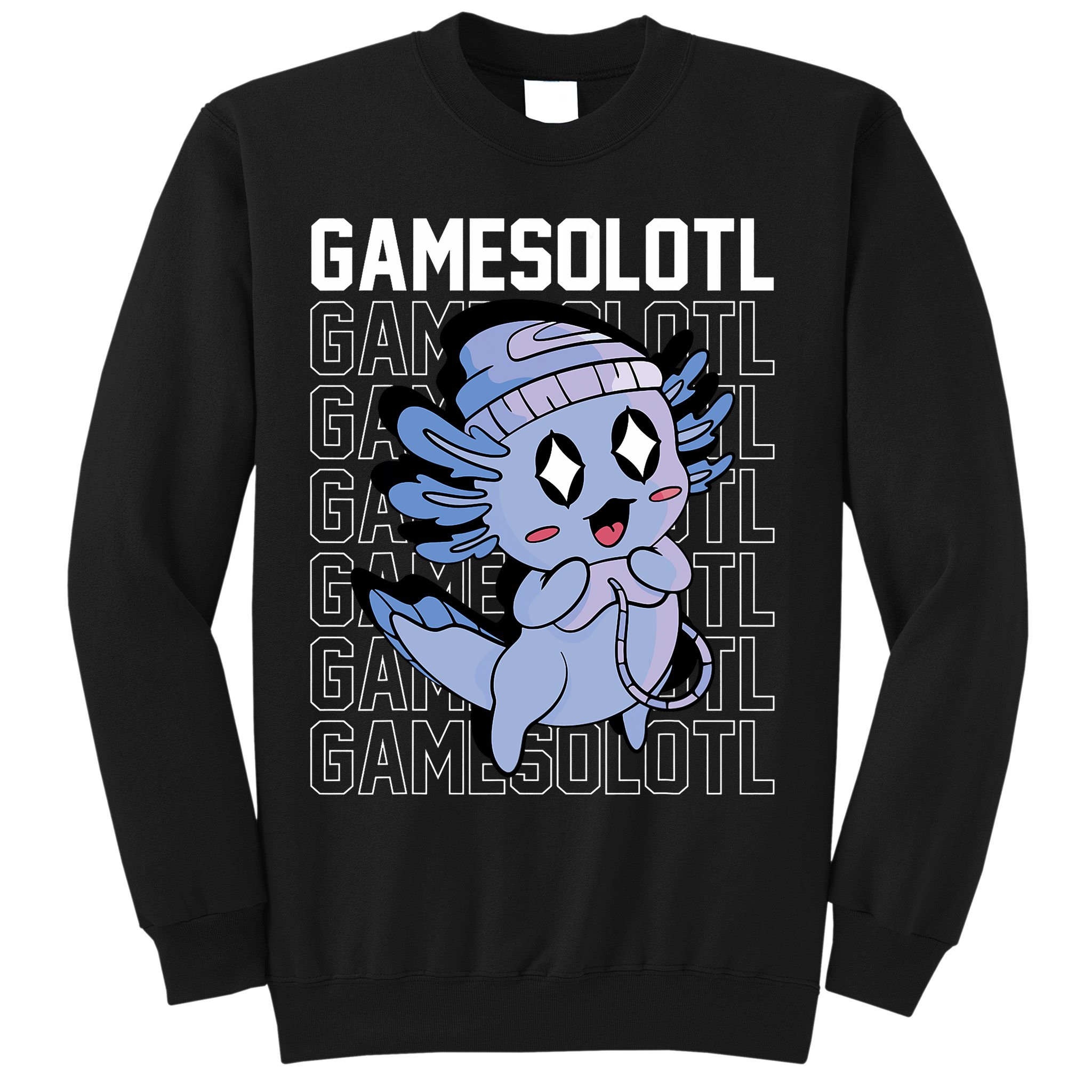 Whimsical Blue Axolotl With Gaming Sports Cap And Scarf Sweatshirt