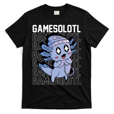 Whimsical Blue Axolotl With Gaming Sports Cap And Scarf T-Shirt
