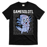 Whimsical Blue Axolotl With Gaming Sports Cap And Scarf T-Shirt