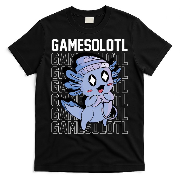 Whimsical Blue Axolotl With Gaming Sports Cap And Scarf T-Shirt