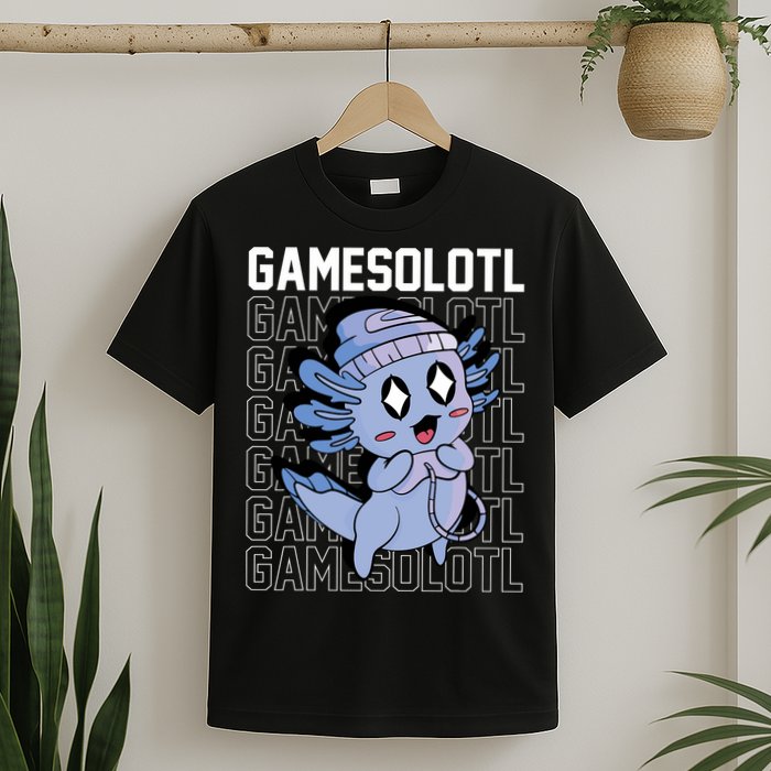 Whimsical Blue Axolotl With Gaming Sports Cap And Scarf T-Shirt