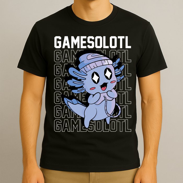 Whimsical Blue Axolotl With Gaming Sports Cap And Scarf T-Shirt