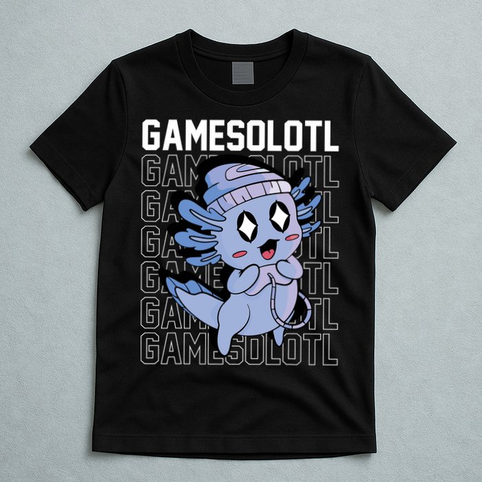 Whimsical Blue Axolotl With Gaming Sports Cap And Scarf T-Shirt