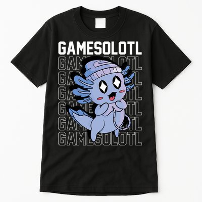 Whimsical Blue Axolotl With Gaming Sports Cap And Scarf Tall T-Shirt