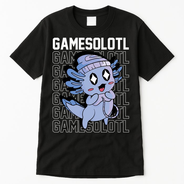 Whimsical Blue Axolotl With Gaming Sports Cap And Scarf Tall T-Shirt