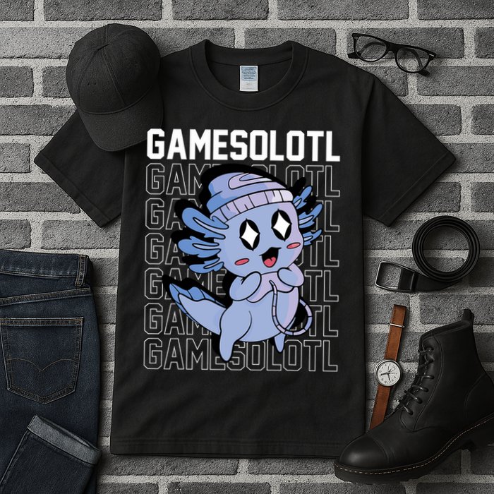 Whimsical Blue Axolotl With Gaming Sports Cap And Scarf Tall T-Shirt