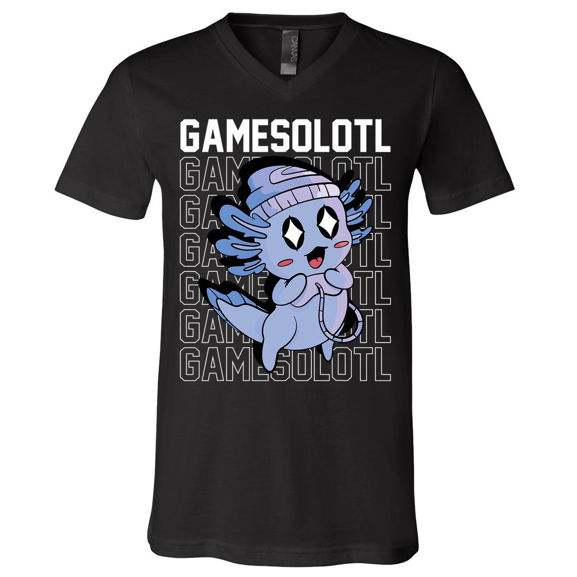 Whimsical Blue Axolotl With Gaming Sports Cap And Scarf V-Neck T-Shirt