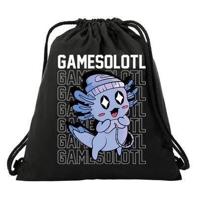 Whimsical Blue Axolotl With Gaming Sports Cap And Scarf Drawstring Bag
